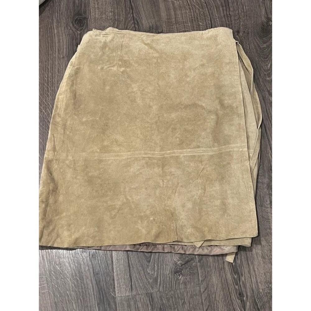 Brandon Thomas Women’s Tan Suede Leather Wrap Skirt Size 16 100% Leather